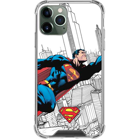 DC Comics Superman Super Speed Flying Over City iPhone 11 Pro Max Clear Case