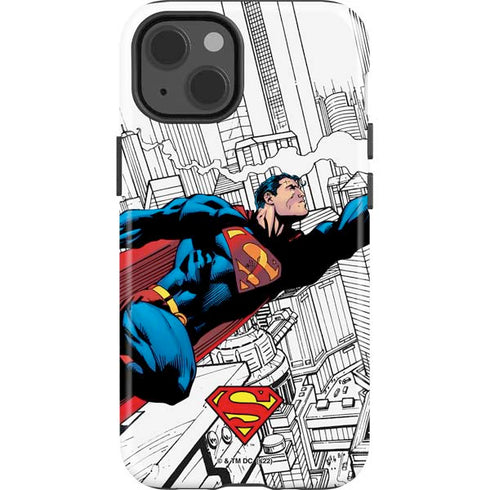 DC Comics Superman Super Speed Flying Over City iPhone 15 Impact Case