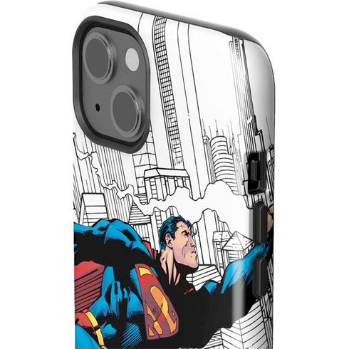 DC Comics Superman Super Speed Flying Over City iPhone 15 Impact Case
