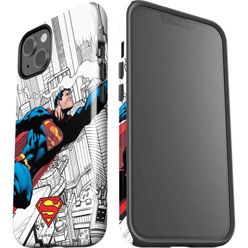 DC Comics Superman Super Speed Flying Over City iPhone 15 Impact Case