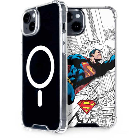 DC Comics Superman Super Speed Flying Over City iPhone 15 Plus MagSafe Case