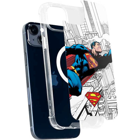 DC Comics Superman Super Speed Flying Over City iPhone 15 Plus MagSafe Case