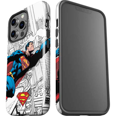 DC Comics Superman Super Speed Flying Over City iPhone 15 Pro Impact Case