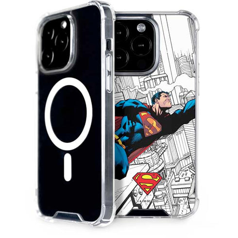 DC Comics Superman Super Speed Flying Over City iPhone 14 Pro MagSafe Case