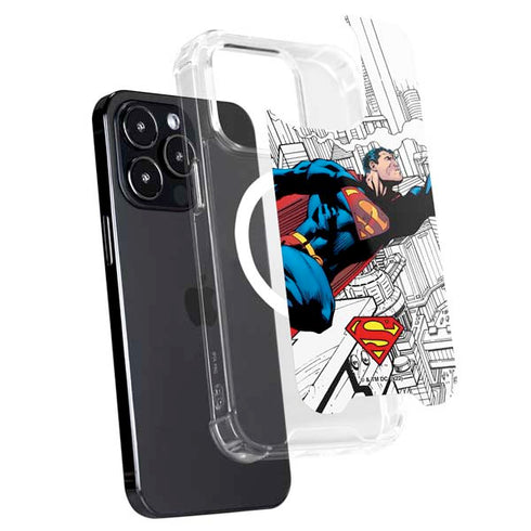 DC Comics Superman Super Speed Flying Over City iPhone 15 Pro Max MagSafe Case