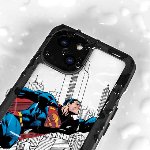 DC Comics Superman Super Speed Flying Over City iPhone 15 Plus Waterproof Case
