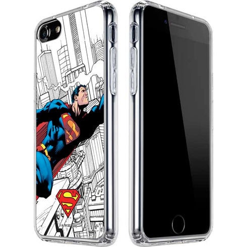 DC Comics Superman Super Speed Flying Over City iPhone SE (2nd & 3rd Gen) Clear Case