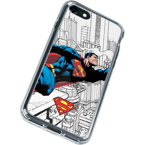 DC Comics Superman Super Speed Flying Over City iPhone SE (2nd & 3rd Gen) Clear Case