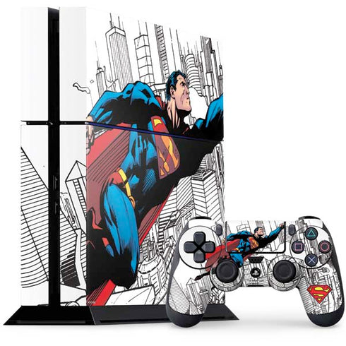 DC Comics Superman Super Speed Flying Over City PS4 Console and Controller Bundle Skin
