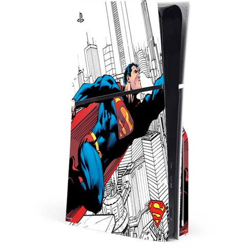DC Comics Superman Super Speed Flying Over City PS5 Slim Disk Console Skin