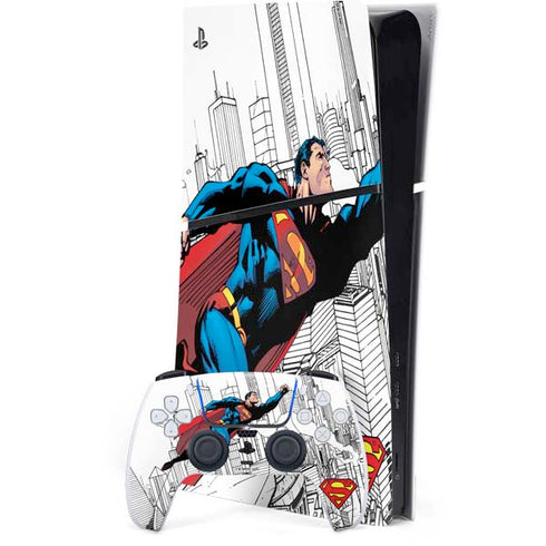 DC Comics Superman Super Speed Flying Over City PS5 Slim Digital Edition Bundle Skin