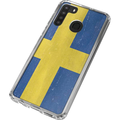 Sweden Flag Distressed Galaxy A21 Clear Case
