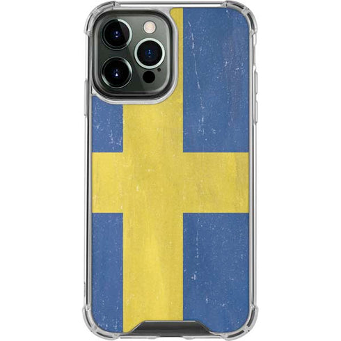 Sweden Flag Distressed iPhone 14 Pro Max Clear Case
