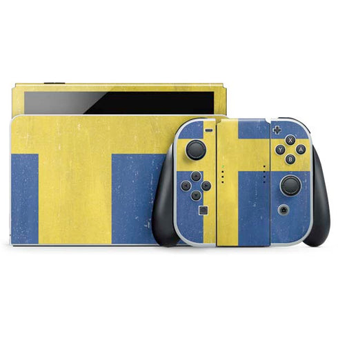 Sweden Flag Distressed Nintendo Switch OLED (2021) Skin