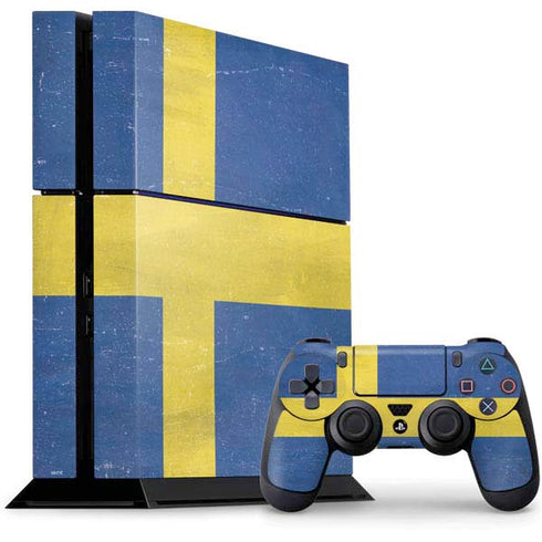 Sweden Flag Distressed PS4 Console and Controller Bundle Skin