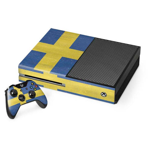 Sweden Flag Distressed Xbox One Console and Controller Bundle Skin