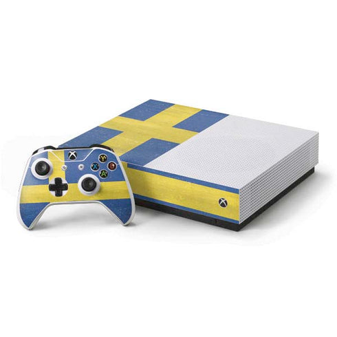 Sweden Flag Distressed Xbox One S All-Digital Edition Bundle Skin