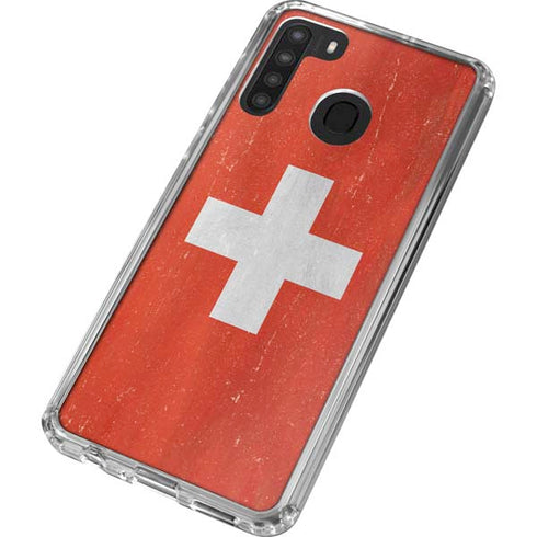 Switzerland Flag Distressed Galaxy A21 Clear Case