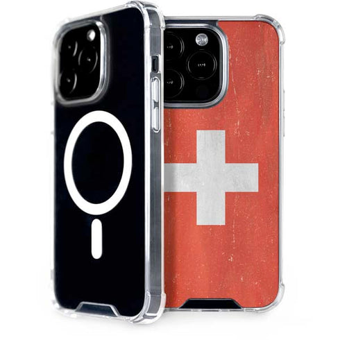 Switzerland Flag Distressed iPhone 14 Pro MagSafe Case