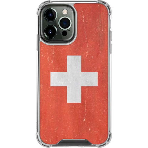 Switzerland Flag Distressed iPhone 14 Pro Max Clear Case