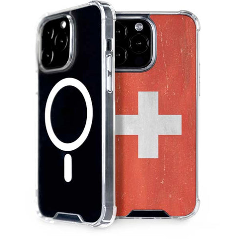 Switzerland Flag Distressed iPhone 15 Pro Max MagSafe Case