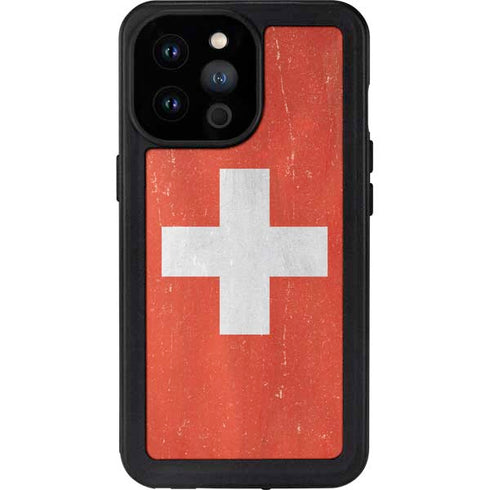 Switzerland Flag Distressed iPhone 14 Pro Max Waterproof Case