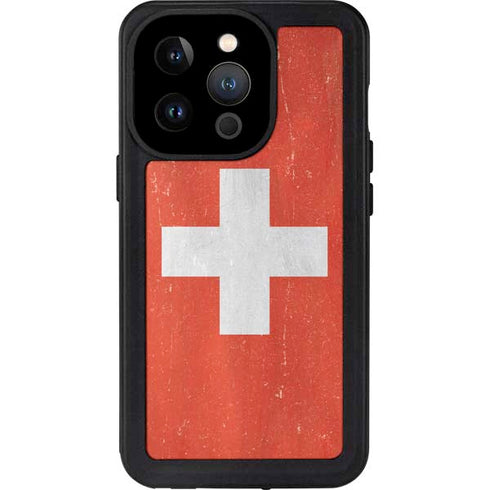 Switzerland Flag Distressed iPhone 14 Pro Waterproof Case