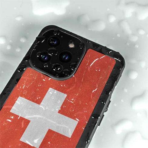 Switzerland Flag Distressed iPhone 14 Pro Waterproof Case
