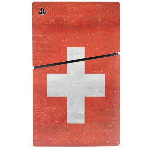 Switzerland Flag Distressed PS5 Slim Disk Console Skin