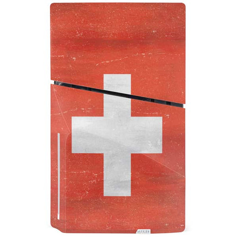 Switzerland Flag Distressed PS5 Slim Disk Console Skin