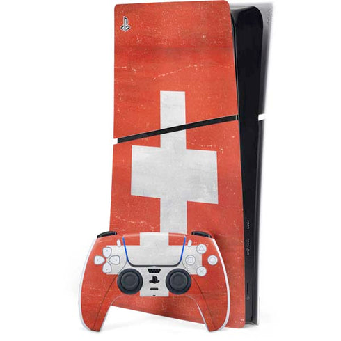 Switzerland Flag Distressed PS5 Slim Digital Edition Bundle Skin