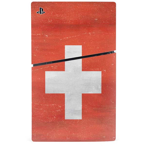 Switzerland Flag Distressed PS5 Slim Digital Edition Bundle Skin