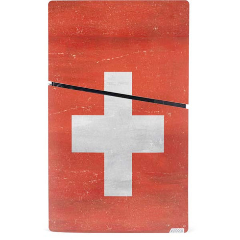 Switzerland Flag Distressed PS5 Slim Digital Edition Bundle Skin