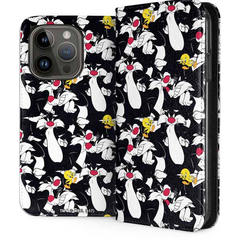 Looney Tunes Sylvester and Tweety Super Sized iPhone 14 Pro Folio Case