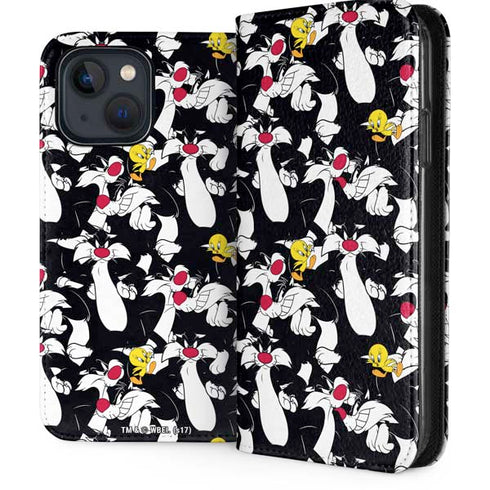 Looney Tunes Sylvester and Tweety Super Sized iPhone 15 Plus Folio Case