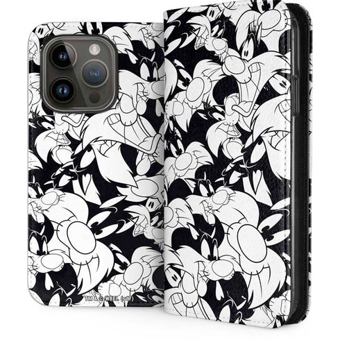 Looney Tunes Sylvester Super Sized Pattern iPhone 14 Pro Folio Case