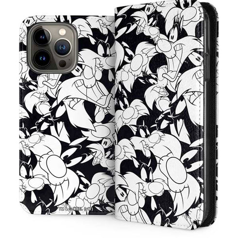 Looney Tunes Sylvester Super Sized Pattern iPhone 14 Pro Max Folio Case