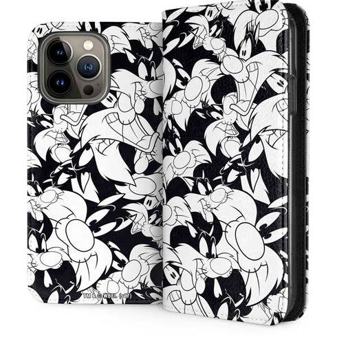Looney Tunes Sylvester Super Sized Pattern iPhone 15 Pro Max Folio Case