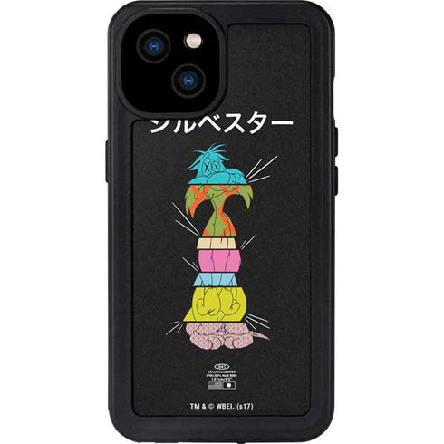 Looney Tunes Sylvester the Cat Sliced Juxtapose iPhone 15 Plus Waterproof Case