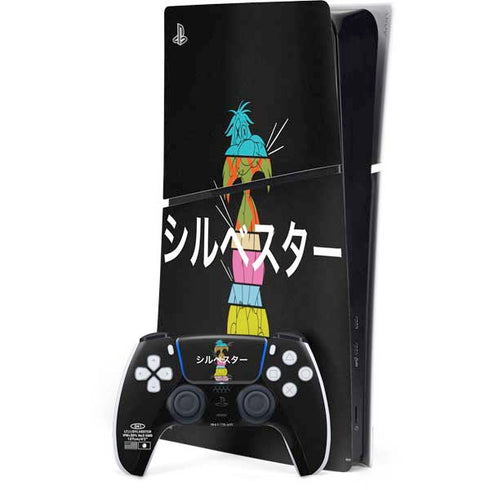 Looney Tunes Sylvester the Cat Sliced Juxtapose PS5 Slim Digital Edition Bundle Skin