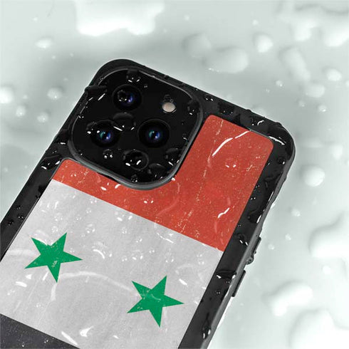 Syria Flag Distressed iPhone 14 Pro Max Waterproof Case