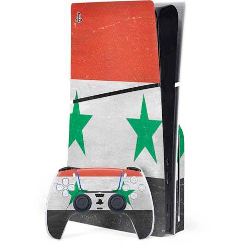 Syria Flag Distressed PS5 Slim Disk Bundle Skin