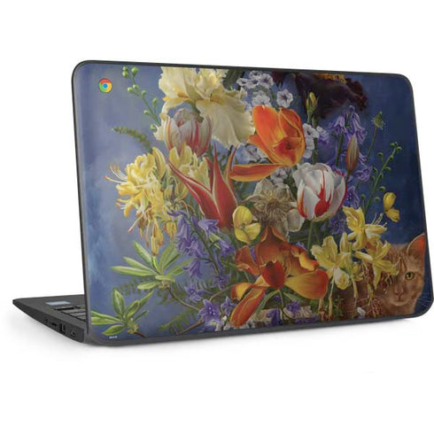 Tabby Cat with Flowers by Nene Thomas HP Chromebook Skin