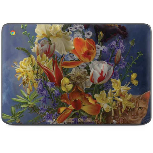 Tabby Cat with Flowers by Nene Thomas HP Chromebook Skin