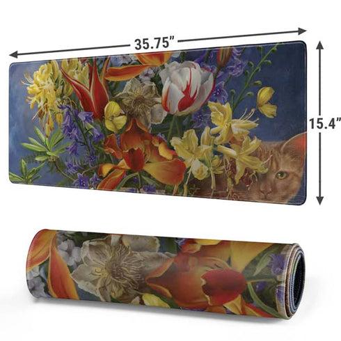 Tabby Cat with Flowers by Nene Thomas Gaming Mouse Pad
