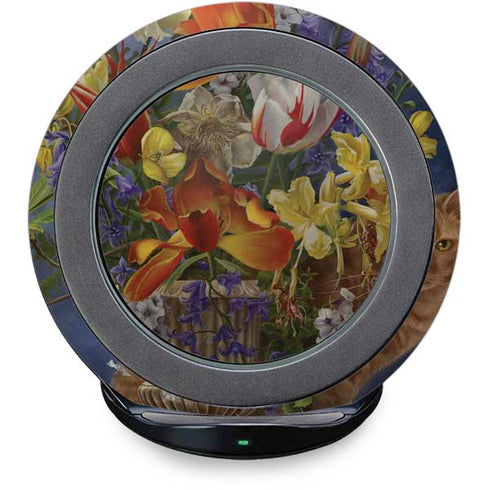 Tabby Cat with Flowers by Nene Thomas Fast Charge Wireless Charging Stand Skin