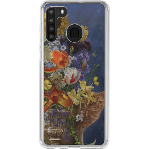 Tabby Cat with Flowers by Nene Thomas Galaxy A21 Clear Case