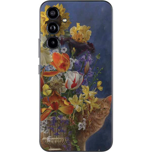 Tabby Cat with Flowers by Nene Thomas Galaxy A54 5G Skin