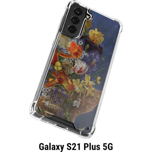 Tabby Cat with Flowers by Nene Thomas Galaxy S21 Plus 5G Clear Case