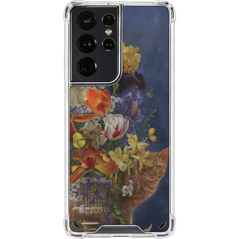 Tabby Cat with Flowers by Nene Thomas Galaxy S21 Ultra 5G Clear Case